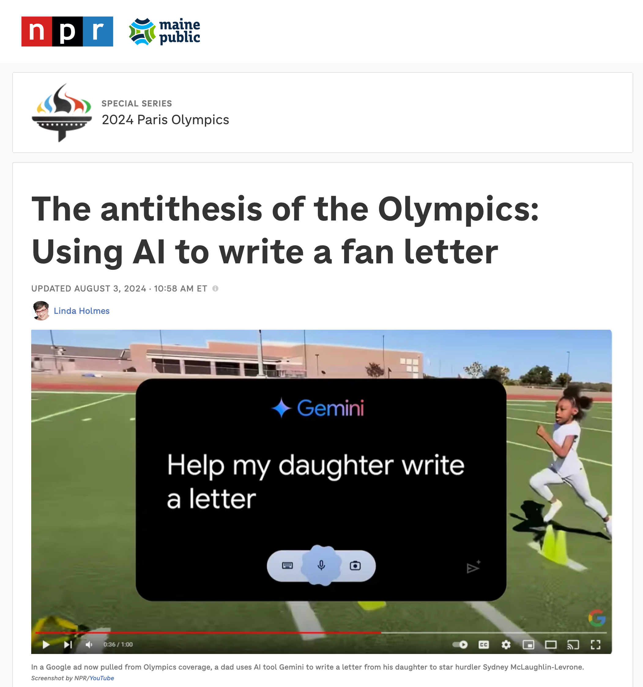 Google Olympics Ai Fan Letter Ad